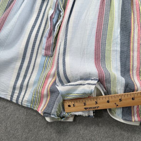 Altar'd State Stripe Romper Flutter Sleeve Size Small Belted V-Neck Blue Pink - Picture 6 of 11